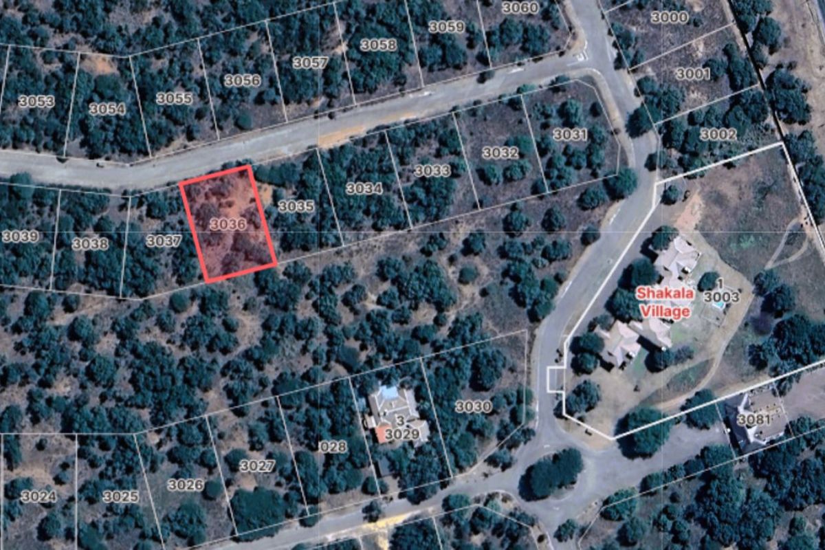 Aerial view of vacant residential plot 3036, highlighting its location and boundaries within the surrounding estate landscape.