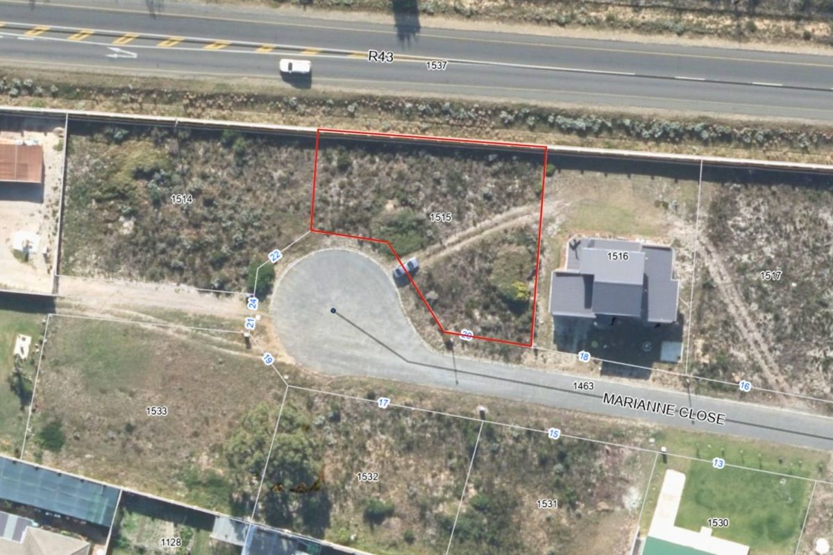 Aerial view of a vacant residential plot located on Marianne Close, showing the property boundaries and surrounding neighborhood layout.