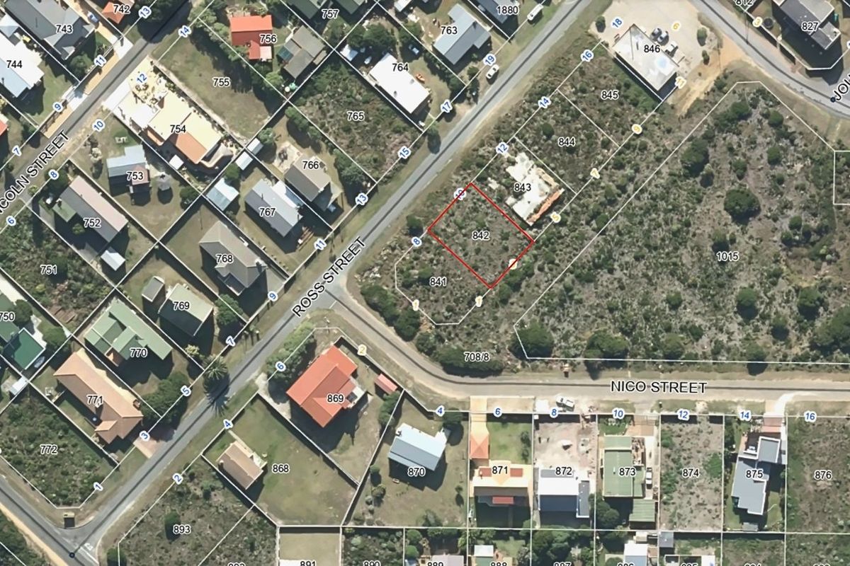 Aerial view of a vacant residential plot located on Ross Street, highlighting the property boundaries and surrounding neighborhood layout.