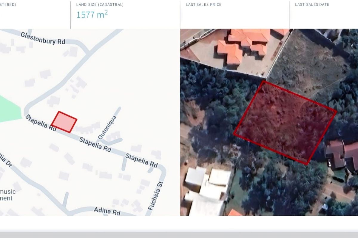 An aerial view and map location of the vacant residential land plot, highlighting its boundaries and surrounding street access.