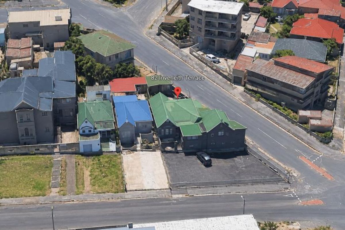 An aerial view of the property located at 82 Inverleith Terrace, showing the building footprint, roof structure, and surrounding street layout.