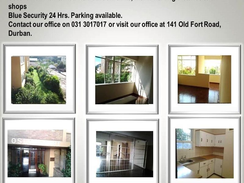 A collage of various interior and exterior views of an apartment building, including garden, living areas, entrance, and kitchen.