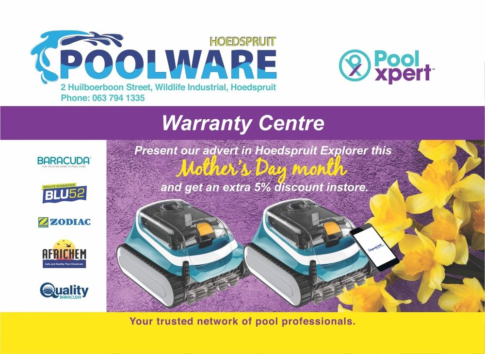 5% discount in store when presenting the Poolware Hoedspruit advert - Your trusted network of pool professionals.